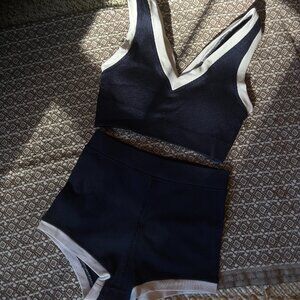 OFFLINE by Aerie Navy Blue with White Trim Loungewear Set